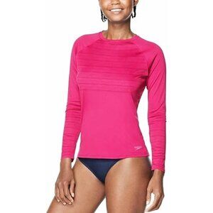 Speedo Womens Performance Long Sleeve Crewneck Swim Tee, Wood Lily, Small